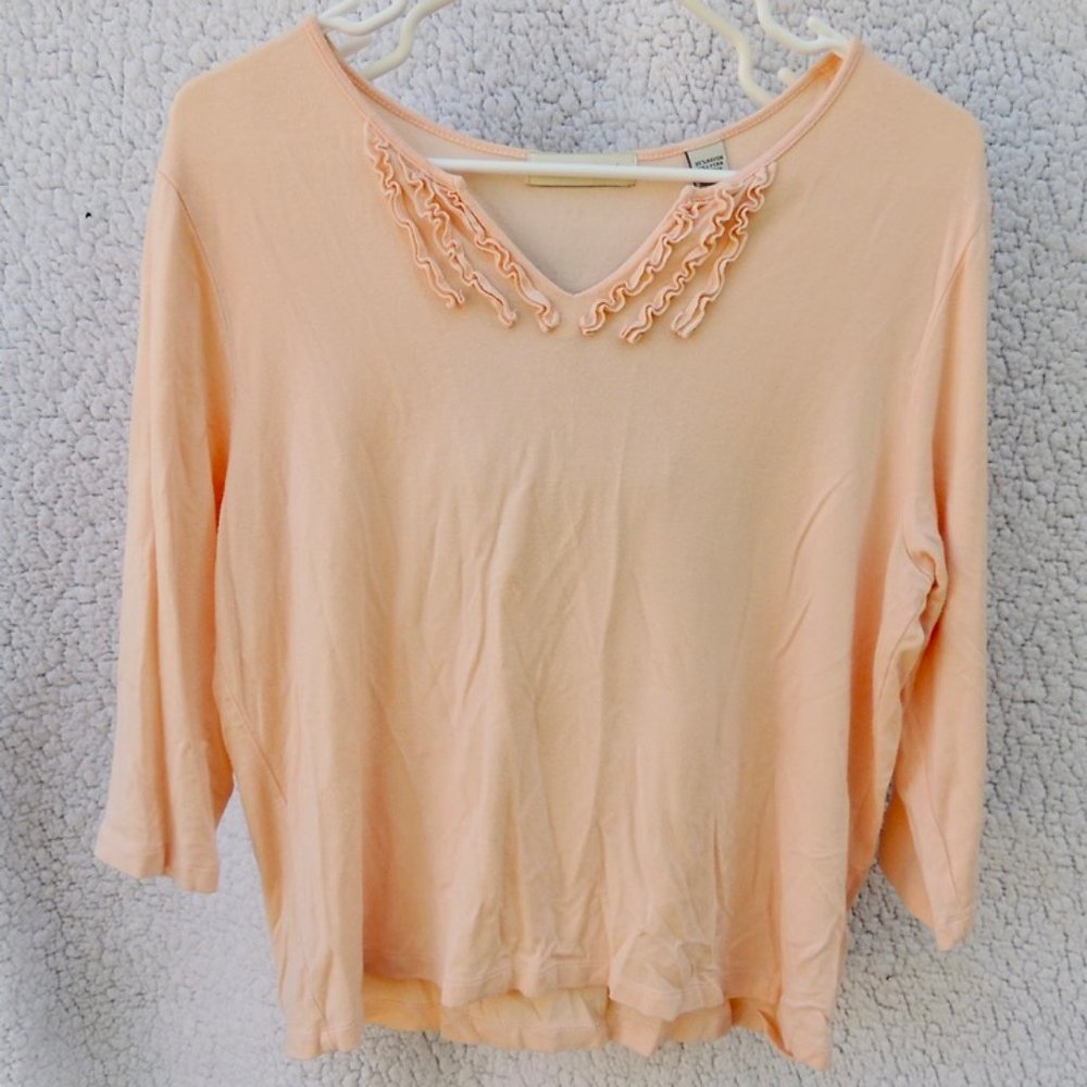 Amanda Smith Light Orange Ruffle Neck Quater Sleeve Super Comfortable & Soft Top